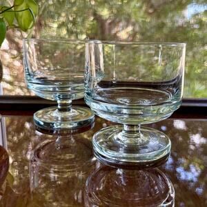 Vintage Footed Stub Glasses Heavy Base Clear MCM Set of 2